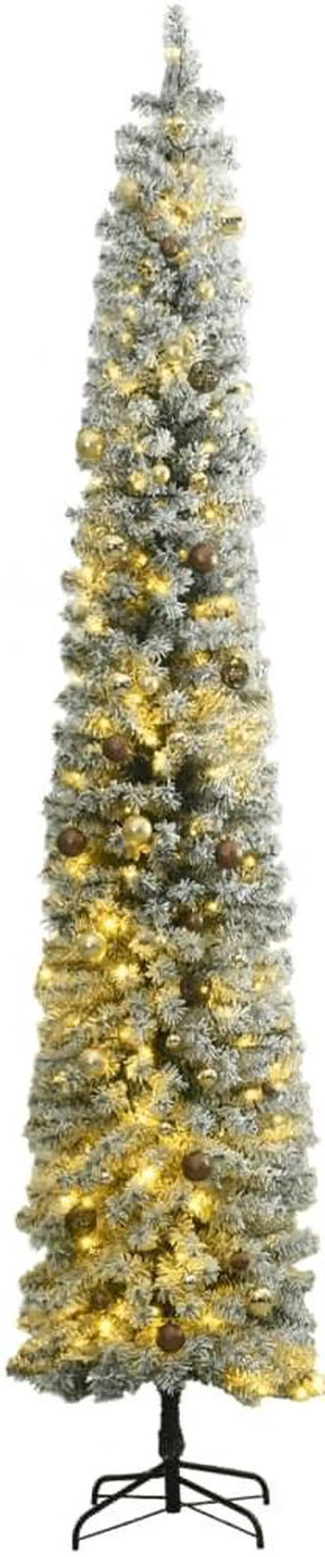 Alt view image 6 of 7 - vidaXL Slim Christmas Tree 300 LEDs & Ball Set & Flocked Snow Xmas Decoration