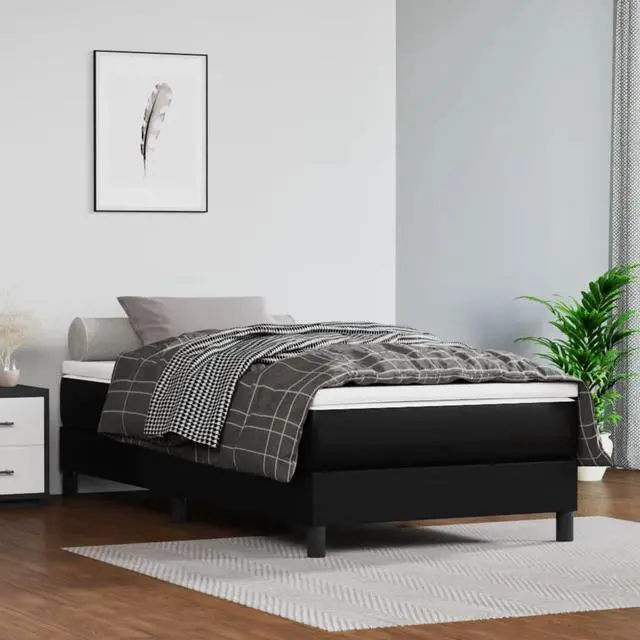 Alt view image 18 of 18 - vidaXL Bed Frame Black Faux leather, plywood Twin XL Sturdy Bed Frame