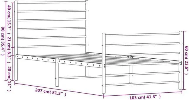 Alt view image 4 of 7 - vidaXL 12 Inch Twin XL Metal Bed Frame with Headboard & Footboard, No Box Spring Needed, Noise Free Platform Bed Frame with Steel Slats, Easy Assembly, Under Bed Storage, Minimalist, Black