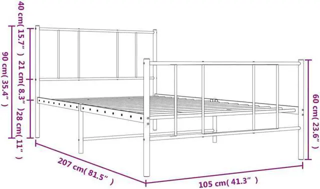 Alt view image 4 of 7 - vidaXL 12 Inch Twin XL Metal Bed Frame with Headboard & Footboard, No Box Spring Needed, Noise Free Platform Bed Frame with Steel Slats, Easy Assembly, Under Bed Storage, Minimalist, White