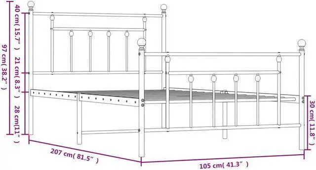 Alt view image 4 of 7 - vidaXL 12 Inch Black Twin XL Bed Frame with Headboard & Footboard, Sturdy Metal Platform Bed Frame & Slats, Extra Under Bed Storage, No Box Spring Needed, without Mattress
