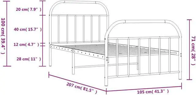 Alt view image 4 of 7 - vidaXL 12 Inch White Twin XL Bed Frame with Headboard & Footboard, Sturdy Metal Platform Bed Frame & Slats, Extra Under Bed Storage, No Box Spring Needed, without Mattress