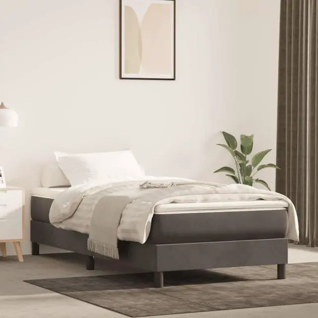Alt view image 15 of 15 - vidaXL Bed Frame Dark Grey Velvet (100% polyester), plywood, engineered wood