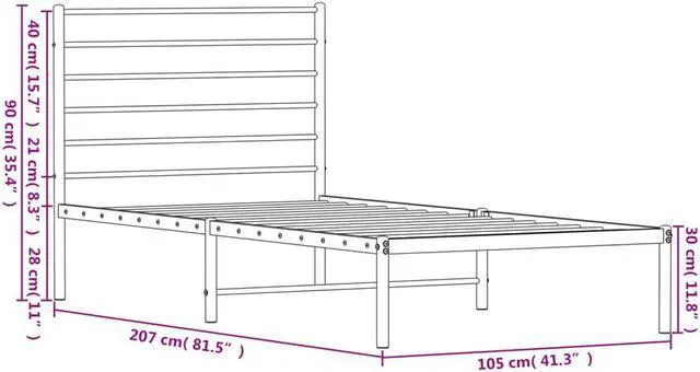 Alt view image 4 of 7 - vidaXL 12 Inch Twin XL Metal Bed Frame with Headboard, No Box Spring Needed, Noise Free Platform Bed Frame with Steel Slats, Easy Assembly, Under Bed Storage, Minimalist, Black
