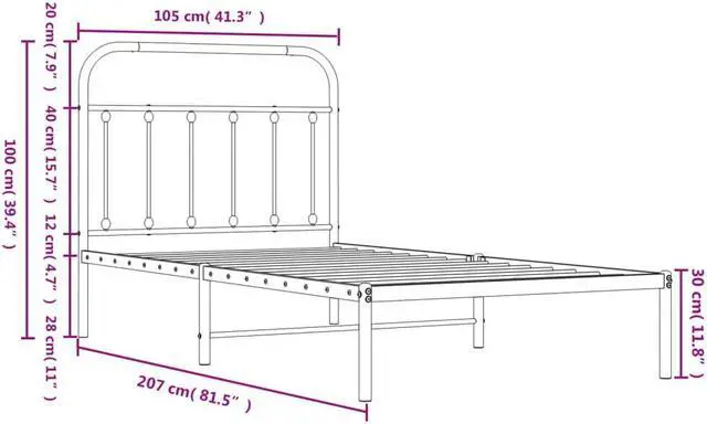 Alt view image 4 of 7 - vidaXL 12 Inch Twin XL Metal Bed Frame with Headboard, No Box Spring Needed, Noise Free Platform Bed Frame with Steel Slats, Easy Assembly, Under Bed Storage, Minimalist, Black