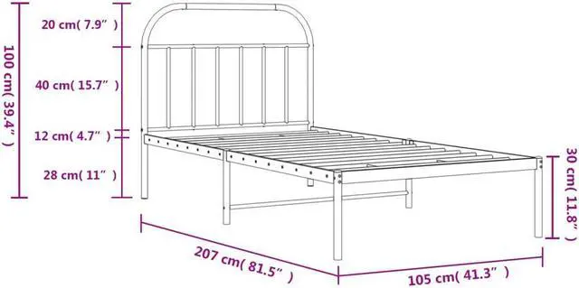 Alt view image 4 of 7 - vidaXL 12 Inch Black Twin XL Bed Frame with Headboard, Sturdy Metal Platform Bed Frame & Slats, Extra Under Bed Storage, No Box Spring Needed, without Mattress