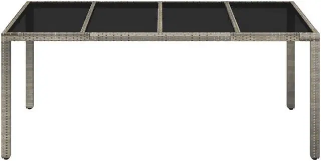 Alt view image 3 of 6 - vidaXL Table Outdoor Patio Wicker Side Table with Glass Top Gray Poly Rattan