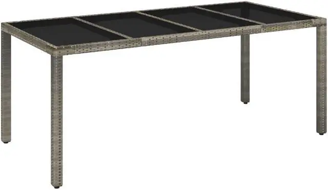 Alt view image 2 of 6 - vidaXL Table Outdoor Patio Wicker Side Table with Glass Top Gray Poly Rattan