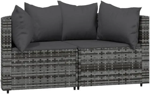 Alt view image 7 of 10 - vidaXL 3 Piece Patio Lounge Set with Cushions Gray Poly Rattan