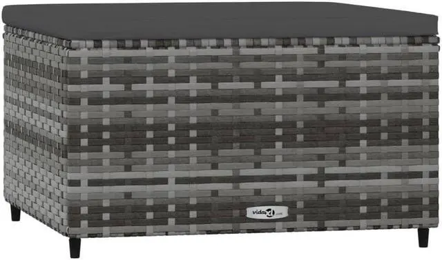 Alt view image 6 of 11 - vidaXL Patio Footrest with Cushion Gray Poly Rattan