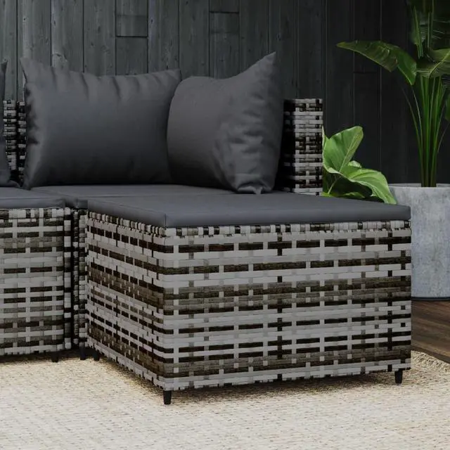 Alt view image 5 of 11 - vidaXL Patio Footrest with Cushion Gray Poly Rattan