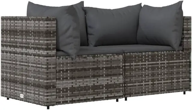 Alt view image 7 of 10 - vidaXL 3 Piece Patio Lounge Set with Cushions Gray Poly Rattan