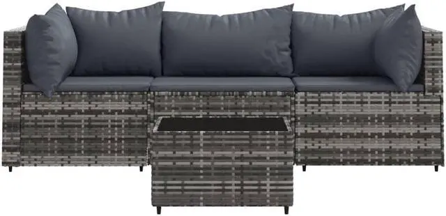 Alt view image 7 of 10 - vidaXL 4 Piece Patio Lounge Set with Cushions Gray Poly Rattan