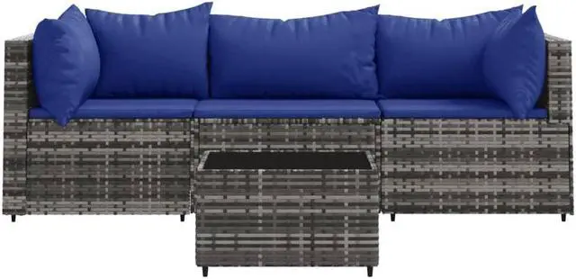 Alt view image 3 of 7 - vidaXL Patio Furniture Set 4 Piece Patio Sofa with Cushions Gray Poly Rattan