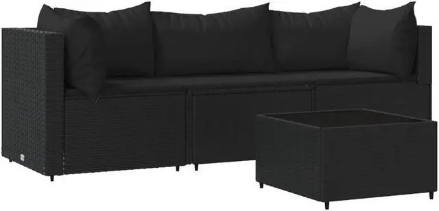 Alt view image 2 of 7 - vidaXL Patio Furniture Set 4 Piece Patio Sofa with Cushions Black Poly Rattan