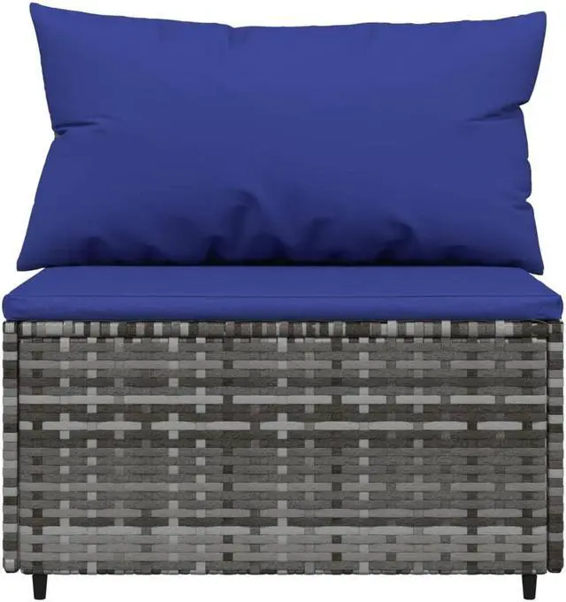 Alt view image 6 of 7 - vidaXL Patio Furniture Set 4 Piece Patio Sofa with Cushions Gray Poly Rattan