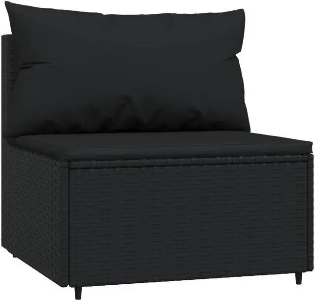 Alt view image 5 of 7 - vidaXL Patio Furniture Set 4 Piece Patio Sofa with Cushions Black Poly Rattan