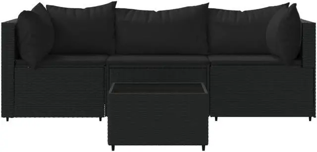 Alt view image 3 of 7 - vidaXL Patio Furniture Set 4 Piece Patio Sofa with Cushions Black Poly Rattan
