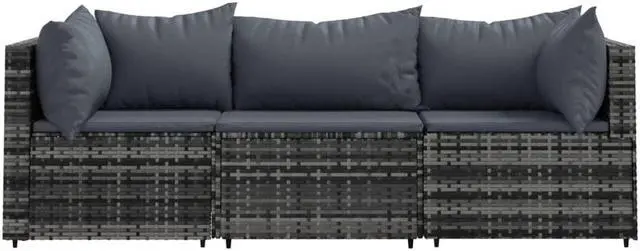 Alt view image 7 of 10 - vidaXL 3 Piece Patio Lounge Set with Cushions Gray Poly Rattan