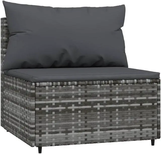 Alt view image 9 of 10 - vidaXL 3 Piece Patio Lounge Set with Cushions Gray Poly Rattan