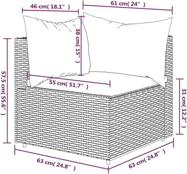 Alt view image 4 of 7 - vidaXL Patio Furniture Wicker Outdoor Sofa with Cushions Brown Poly Rattan