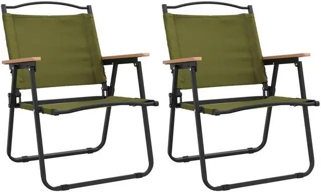 Alt view image 2 of 6 - vidaXL Camping Chair 2 Pcs Outdoor Folding Camping Chair Green Oxford Fabric