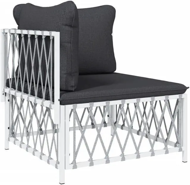 Alt view image 3 of 6 - vidaXL Patio Furniture Set 5 Piece Sectional Sofa with Cushions White Steel