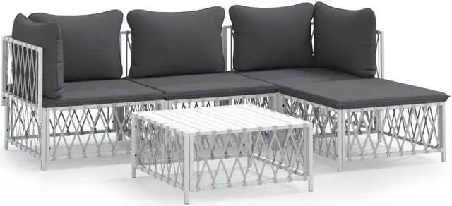 Alt view image 2 of 6 - vidaXL Patio Furniture Set 5 Piece Sectional Sofa with Cushions White Steel