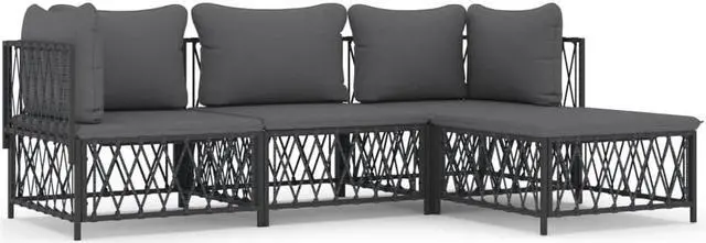 Alt view image 2 of 6 - vidaXL Patio Furniture Set 4 Piece Sectional Sofa with Cushions Anthracite Steel