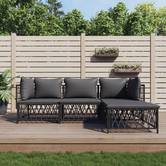 Main image of vidaXL Patio Furniture Set 4 Piece Sectional Sofa with Cushions Anthracite Steel