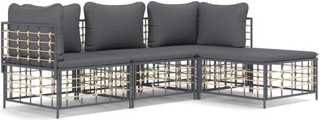 Alt view image 2 of 6 - vidaXL Patio Furniture Set 4 Piece Sofa with Cushions Anthracite Poly Rattan