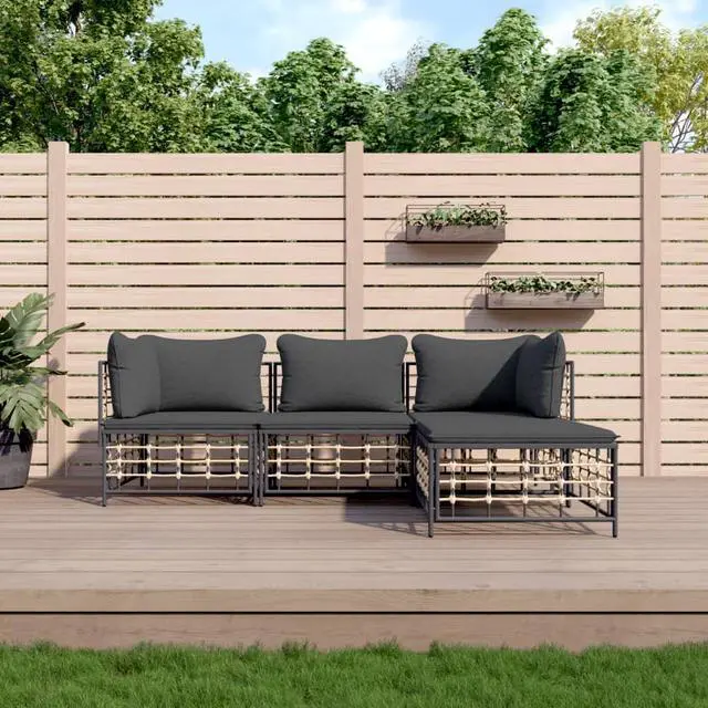 Main image of vidaXL Patio Furniture Set 4 Piece Sofa with Cushions Anthracite Poly Rattan