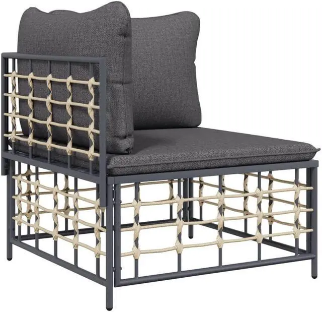 Alt view image 3 of 6 - vidaXL Patio Furniture Set 4 Piece Sofa with Cushions Anthracite Poly Rattan