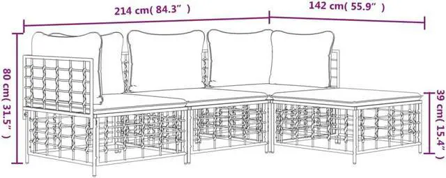 Alt view image 4 of 6 - vidaXL Patio Furniture Set 4 Piece Sofa with Cushions Anthracite Poly Rattan