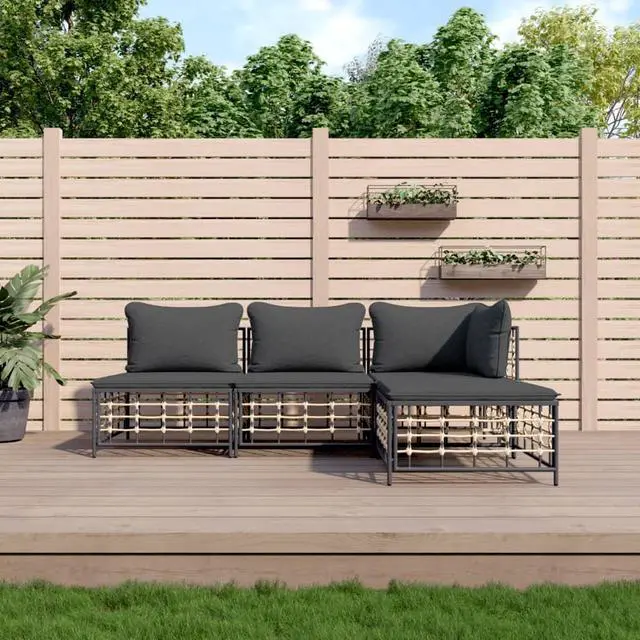 Main image of vidaXL Patio Furniture Set 4 Piece Sofa with Cushions Anthracite Poly Rattan