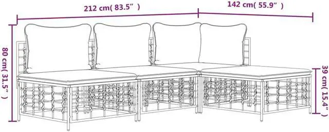 Alt view image 4 of 6 - vidaXL Patio Furniture Set 4 Piece Sofa with Cushions Anthracite Poly Rattan
