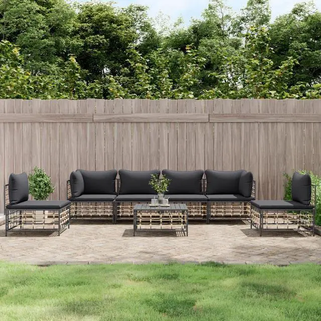 Main image of vidaXL Patio Furniture Set 7 Piece Chair with Cushions Anthracite Poly Rattan