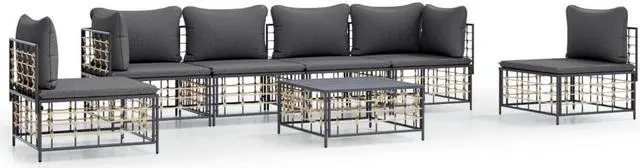 Alt view image 2 of 6 - vidaXL Patio Furniture Set 7 Piece Chair with Cushions Anthracite Poly Rattan