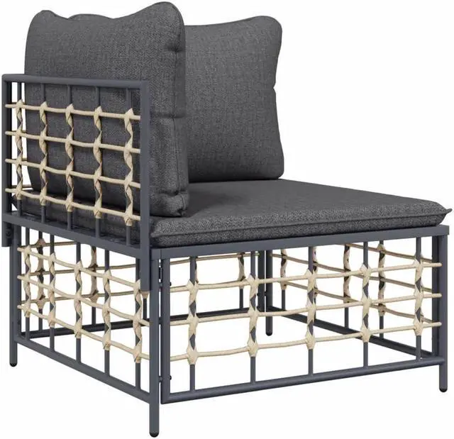 Alt view image 3 of 6 - vidaXL Patio Furniture Set 7 Piece Chair with Cushions Anthracite Poly Rattan
