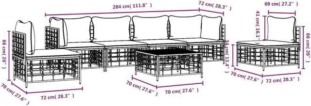 Alt view image 4 of 6 - vidaXL Patio Furniture Set 7 Piece Chair with Cushions Anthracite Poly Rattan