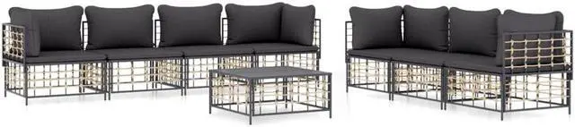 Alt view image 2 of 6 - vidaXL Patio Furniture Set 8 Piece Chair with Cushions Anthracite Poly Rattan