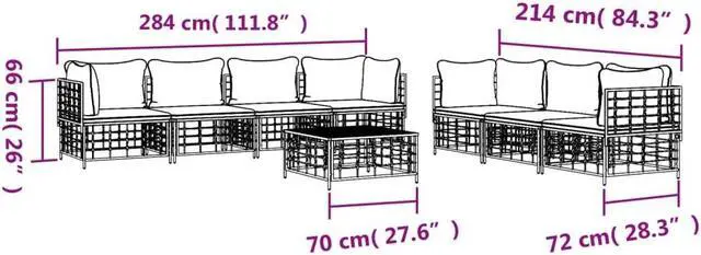 Alt view image 4 of 6 - vidaXL Patio Furniture Set 8 Piece Chair with Cushions Anthracite Poly Rattan