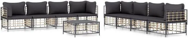 Alt view image 2 of 6 - vidaXL Patio Furniture Set 9 Piece Chair with Cushions Anthracite Poly Rattan
