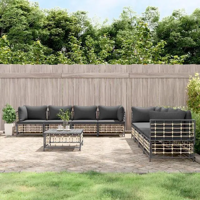 Main image of vidaXL Patio Furniture Set 9 Piece Chair with Cushions Anthracite Poly Rattan