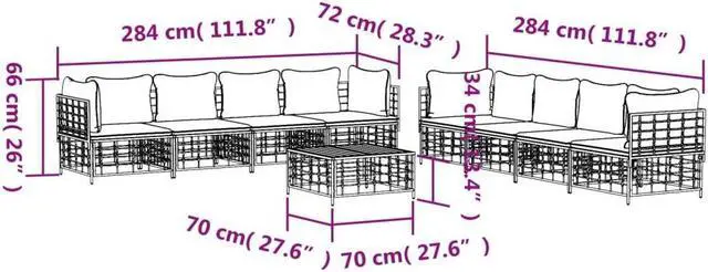 Alt view image 4 of 6 - vidaXL Patio Furniture Set 9 Piece Chair with Cushions Anthracite Poly Rattan