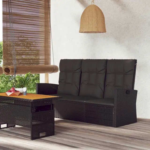 Main image of vidaXL Patio Bench Garden Seat Wicker Furniture with Cushions Black Poly rattan