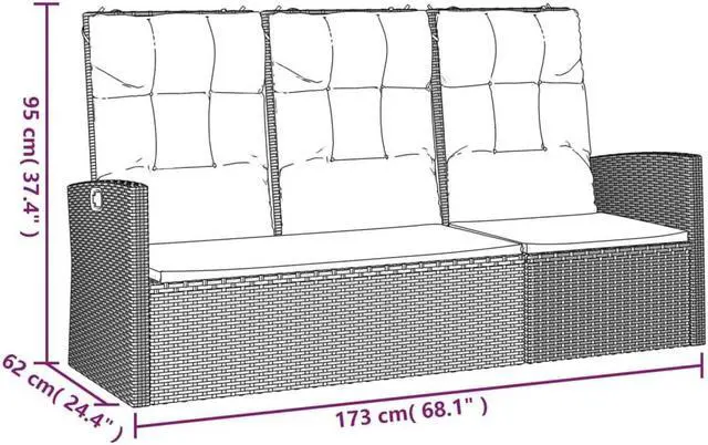 Alt view image 4 of 7 - vidaXL Patio Bench Garden Seat Wicker Furniture with Cushions Black Poly rattan