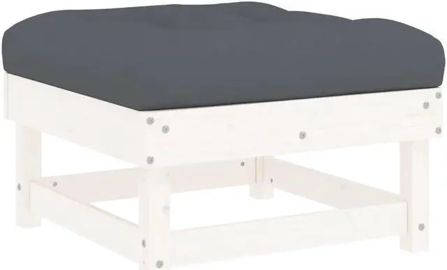 Alt view image 2 of 7 - vidaXL Patio Furniture Ottoman Footstool with Cushion White Solid Wood Pine