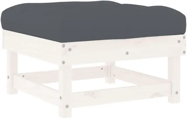 Alt view image 5 of 7 - vidaXL Patio Furniture Ottoman Footstool with Cushion White Solid Wood Pine