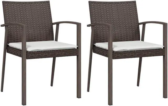 Alt view image 2 of 7 - vidaXL Patio Chair 2 Pcs Outdoor Chair with Cushions Patio Set Brown Poly Rattan